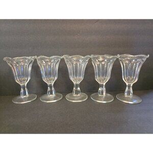 Vintage Clear Glass Ice Cream Sundae Dishes Set Of 5